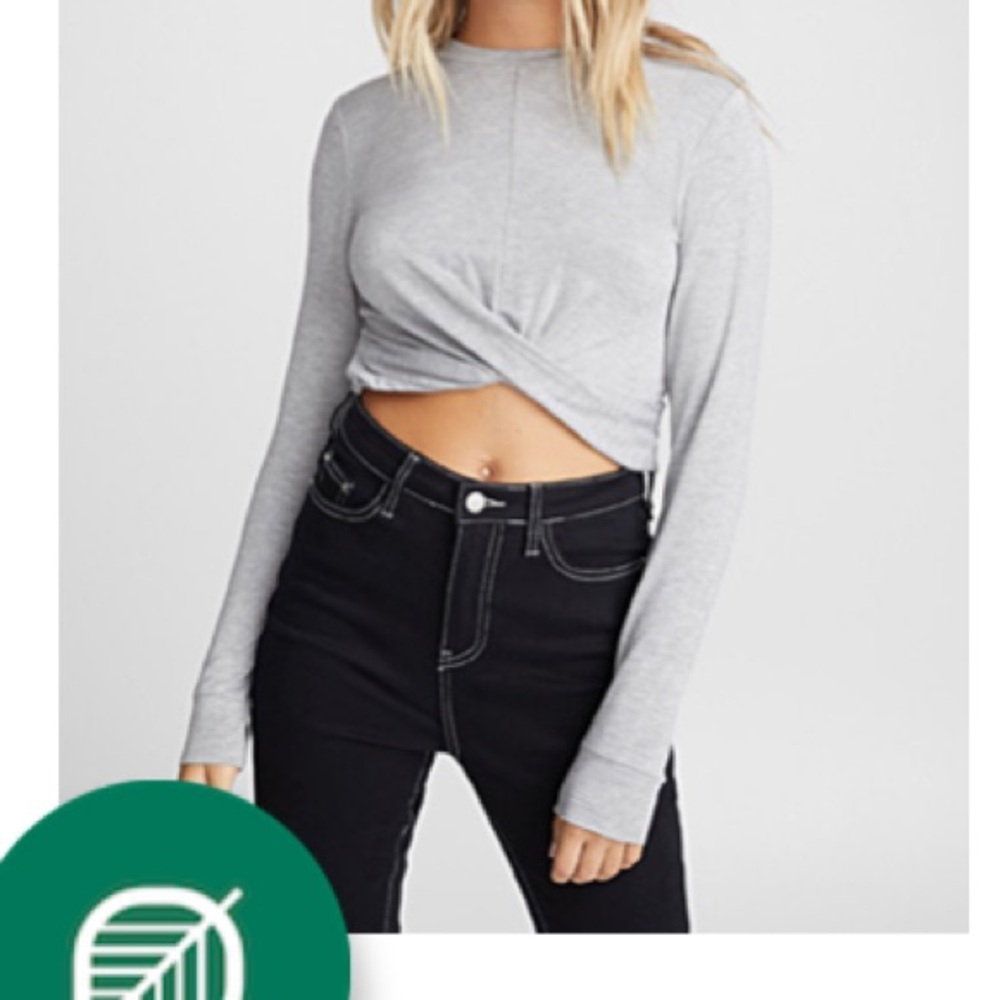 Twik long sleeve knotted waist crop tee